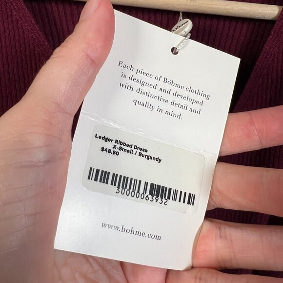 Bohme Ledger Sweater Dress Size XS Burgundy Midi Bodycon Tie Waist Ribbed - Picture 6 of 12